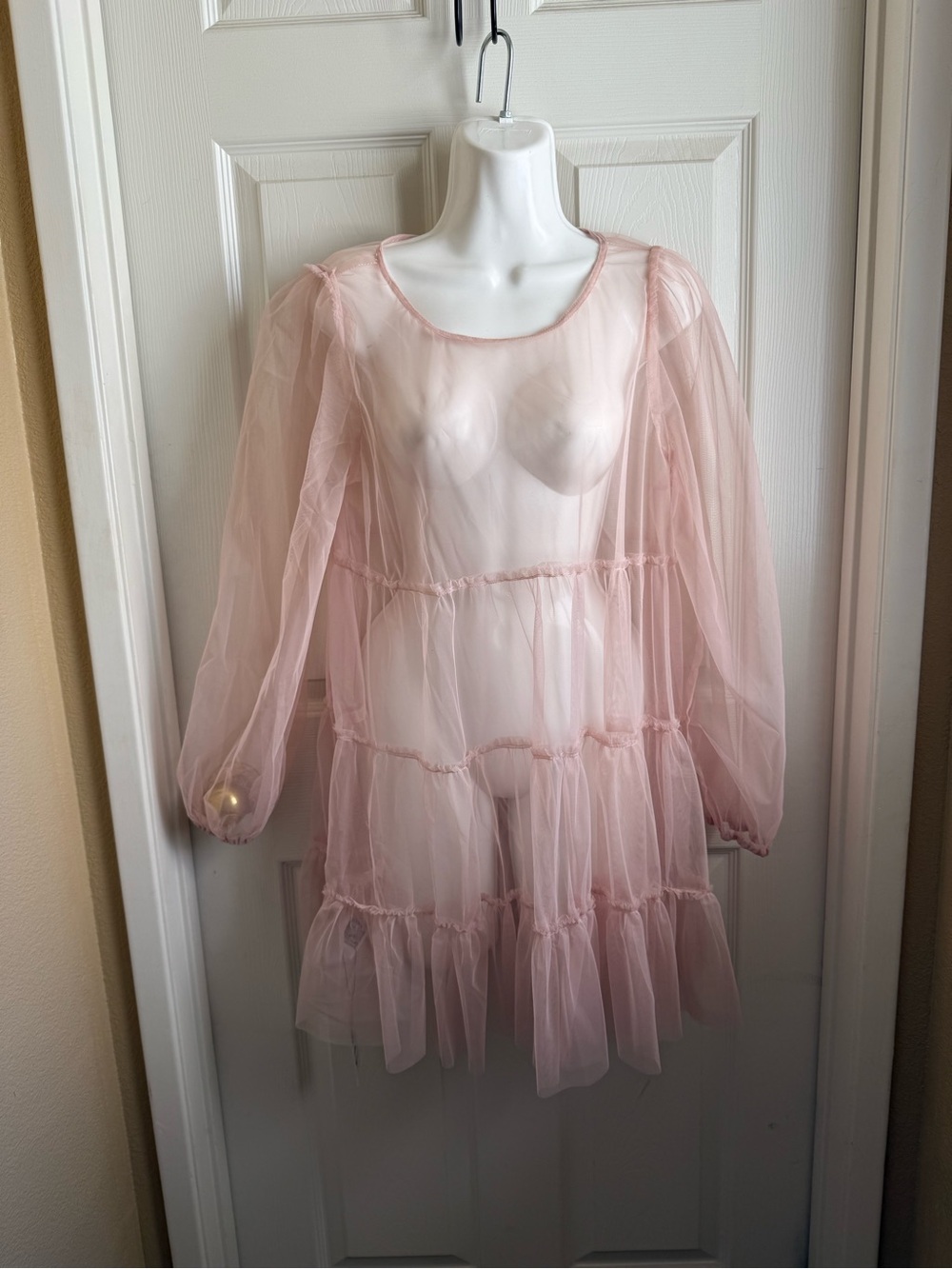 Sheer Pink Tiered Mesh Dress